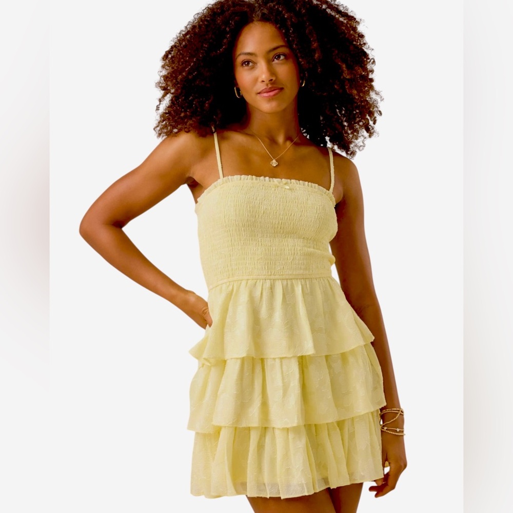 Altar’d State Abbey Yellow Strappy Tiered Mini Dress XXS Boho Babydoll
